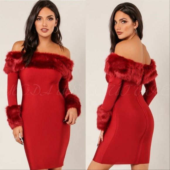 Bodycon Fur Trimmed Dress - Picture 3 of 5
